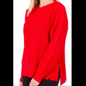 NEW - L - Zenana Disrtessed Red Sweater